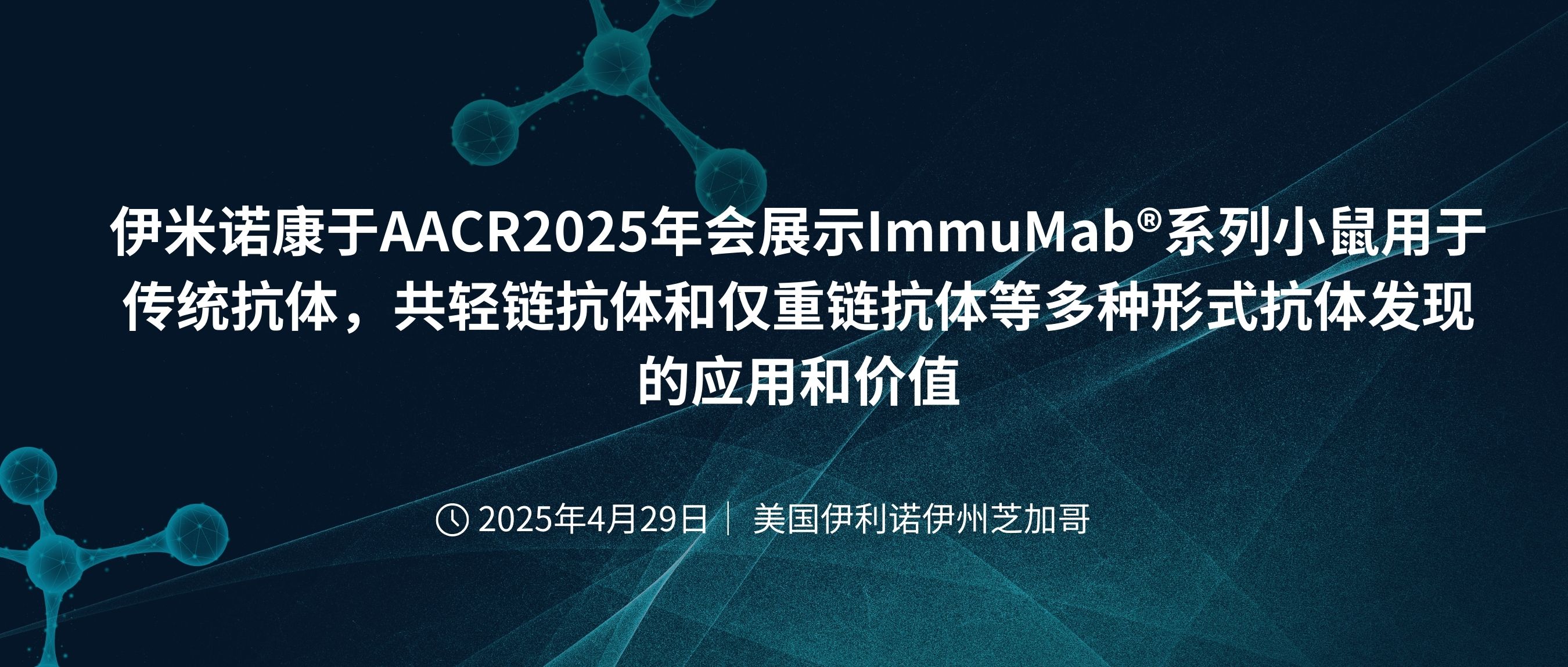 参会预告 | 伊米诺康于AACR2025年会展示ImmuMab®系列小鼠用于传统抗体，共轻链抗体和仅重链抗体等多种形式抗体发现的应用和价值